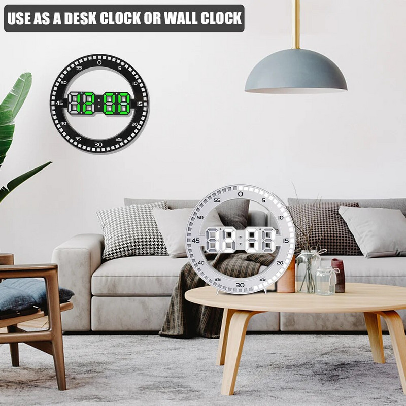 Csendes riasztó naptárral nappali lakberendezéshez LED falióra 3D digitális körkörös világító hőmérséklet hőmérő