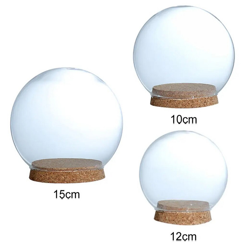 Dekoratív üvegkupola fa parafa harang tégely fedővel Cloche kijelző Barkácsolás mikro-táji növény tündéri fények tartó dekor kézműves