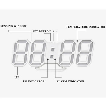 Интелигентен 3d цифров будилник Стенни часовници Домашен декор Led Цифров настолен часовник с температура Дата Час Nordic Голям настолен часовник