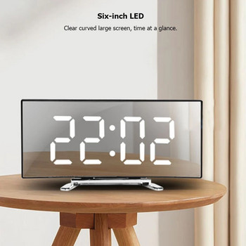 Огледало LED цифров часовник Творчески цифров будилник 6-инчов голям дисплей USB зареждане/захранван от батерии Часовник нощно шкафче