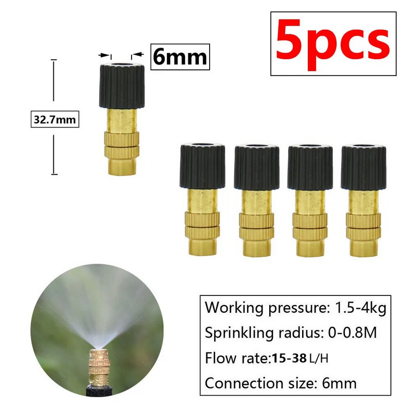 Kerti üvegházhatású porlasztó öntözőrendszer 5/6/7 irányban állítható sárgaréz műanyag permetezőkészlet Párásító Hűtés Pormentesítés
