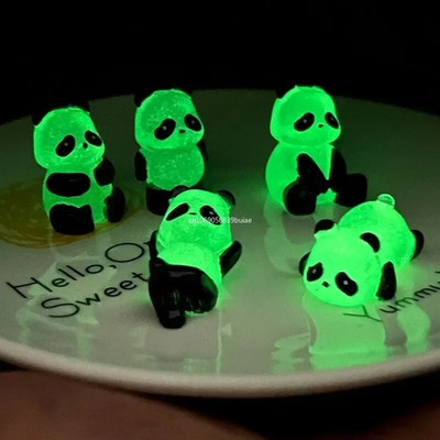 1Pcs/Set Glowing Panda Mini Figurines Miniature Panda Micro Landscape Ornament Glowing In Dark Miniature Flower Potted Decor