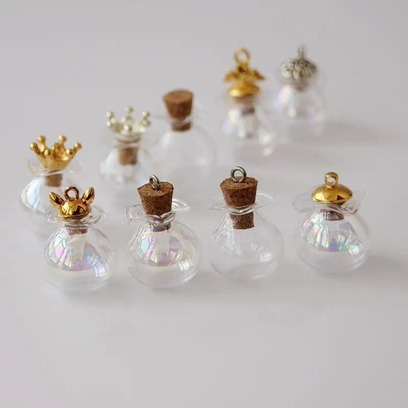 1/3db kis sodródó palack üvegedények dekoráció barkács tartályok mini üzenet fiolák Díszek kupakkal/parafa dugóval szivárványos palackok