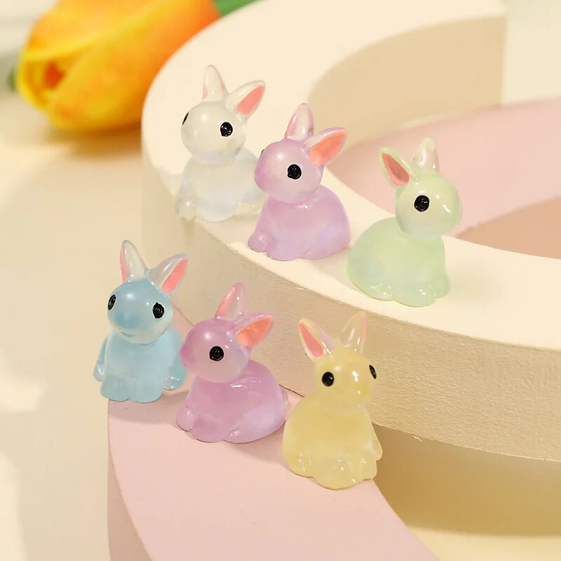 2/6 DB miniatűr világító műgyanta figurák világítanak a sötétben nyuszi figura mikro táj figura díszek mikro táj dekorok