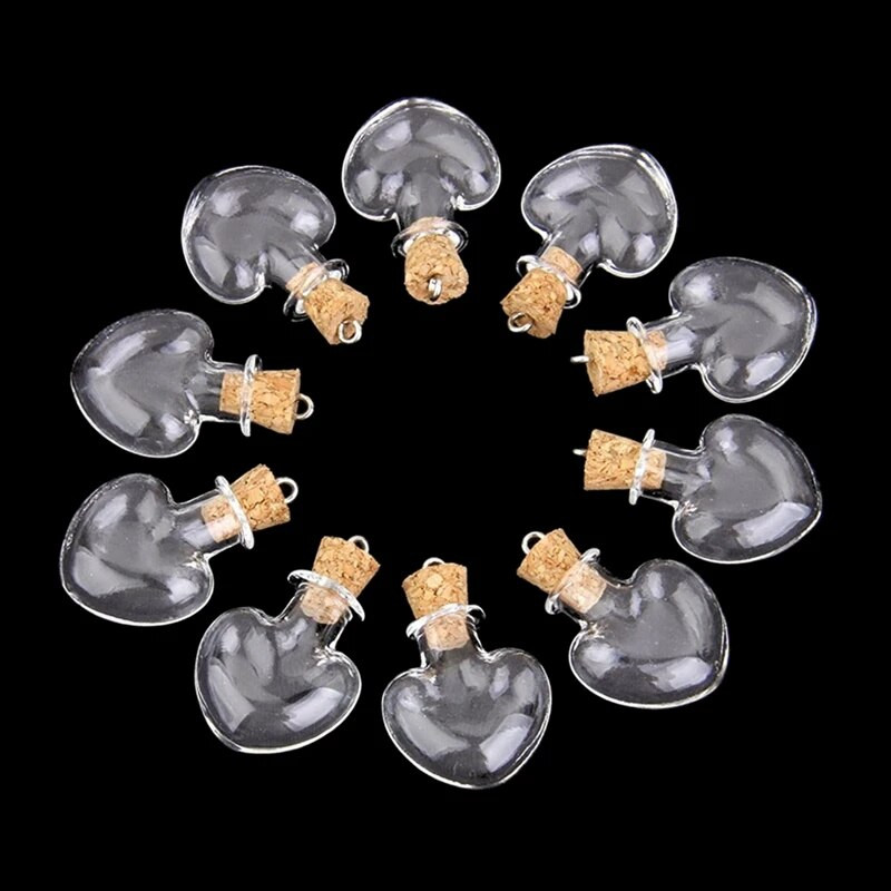 30db üveg parafa üveg üvegek ampullák gyapjú flakon medálok szív alakú