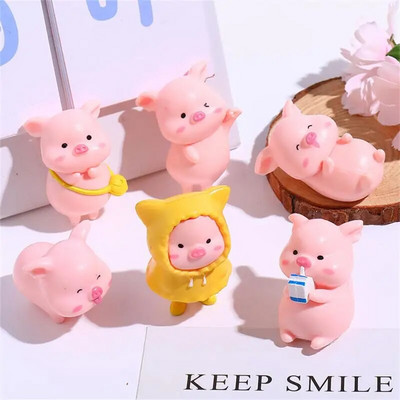 Сладка анимационна розова фигурка на прасе Miniaturas Ornament Resin Piggy Statue Collection Toy Fairy Garden Mini Miniatures Decoration