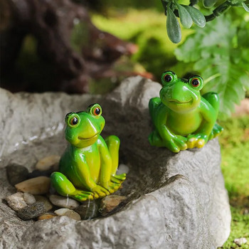 Kawaii Анимационни жаби Изкуствена смола Фигурки на зелени жаби Направи си сам Микро-пейзажни аксесоари Декорации за градински саксии