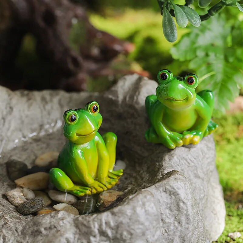 Kawaii Rajzfilm Békák Műgyanta Zöld Békafigurák Barkácsolás Mikro-táj kiegészítők Kerti virágcserép dekorációk