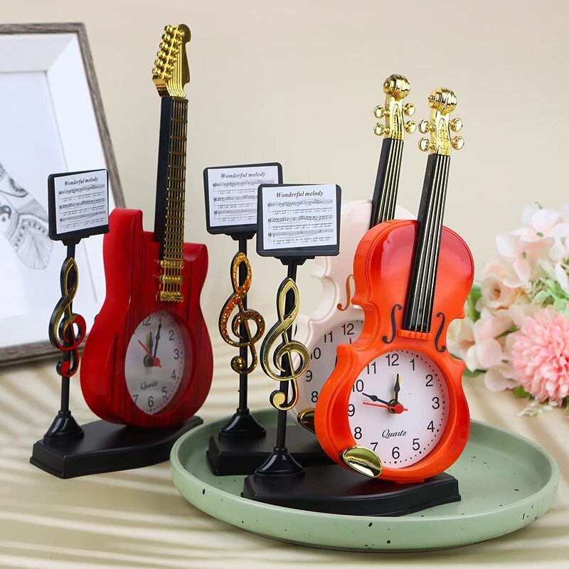 1db kreatív hegedű ébresztőóra divat egyszerű európai stílusú gyerekeknek aranyos rajzfilm éjjeli óra retro dísz