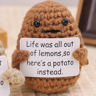 Νέα Positive Energy Potato Hug Pocket Mini χειροποίητη βελούδινη κούκλα πλεξίματος μαλλί με κάρτα Αστείο χριστουγεννιάτικο δώρο Διακόσμηση δωματίου σπιτιού
