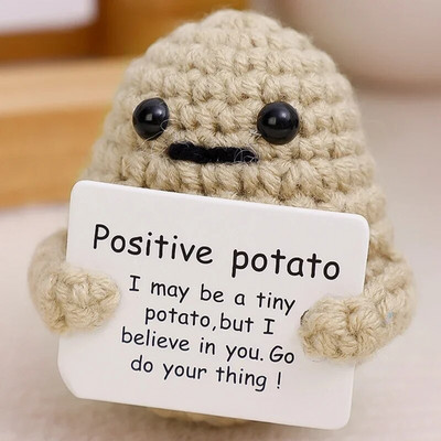 Νέα Positive Energy Potato Hug Pocket Mini χειροποίητη βελούδινη κούκλα πλεξίματος μαλλί με κάρτα Αστείο χριστουγεννιάτικο δώρο Διακόσμηση δωματίου σπιτιού