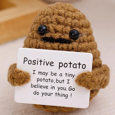 Νέα Positive Energy Potato Hug Pocket Mini χειροποίητη βελούδινη κούκλα πλεξίματος μαλλί με κάρτα Αστείο χριστουγεννιάτικο δώρο Διακόσμηση δωματίου σπιτιού
