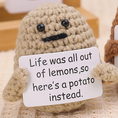 Νέα Positive Energy Potato Hug Pocket Mini χειροποίητη βελούδινη κούκλα πλεξίματος μαλλί με κάρτα Αστείο χριστουγεννιάτικο δώρο Διακόσμηση δωματίου σπιτιού