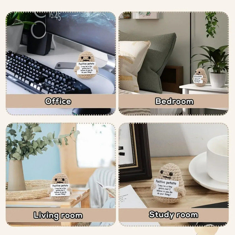 Új pozitív energiájú burgonyaölelő zseb mini kézzel készített plüss gyapjú kötőbaba kártyával Vicces karácsonyi ajándék otthoni szoba dekoráció