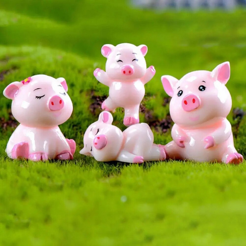 4db Cute Pig Family Animal Model figura lakberendezési miniatűr tündér kerti dekorációs kellékek szobor Gyanta kézműves figura