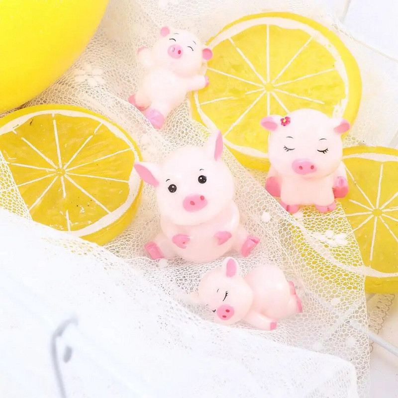 4db Cute Pig Family Animal Model figura lakberendezési miniatűr tündér kerti dekorációs kellékek szobor Gyanta kézműves figura