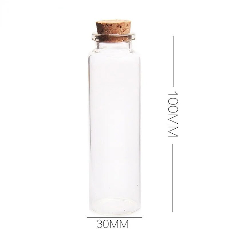 1db 30X100mm 50ml Gyógyszerészeti minőségű üvegpalack bajonett parafa kívánság Vastagított sodródó palackok csecsebecsék Csomagoló cső