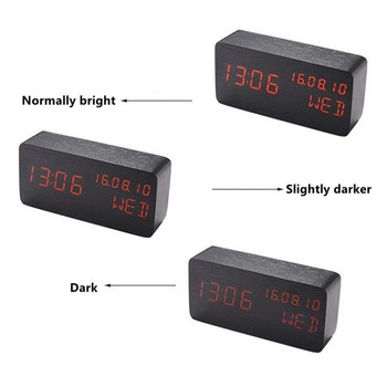 Креативен дървен будилник Настолен електронен часовник с дата Температура USB Plug-in Тишина Многофункционален цифров настолен часовник