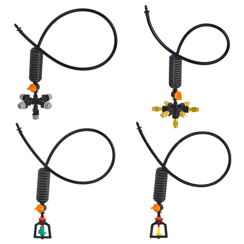 Függő, 5/7 irányban állítható sárgaréz műanyag permetezőkészlet, forgó szórófejes fúvóka csepegtető öntözéshez zöld házban, párásító