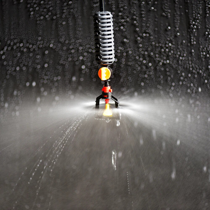 Függő, 5/7 irányban állítható sárgaréz műanyag permetezőkészlet, forgó szórófejes fúvóka csepegtető öntözéshez zöld házban, párásító