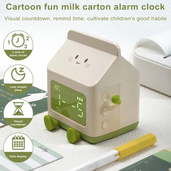 Акумулаторен будилник Износоустойчив будилник Акумулаторен будилник с форма на кутия за мляко Многофункционален за деца
