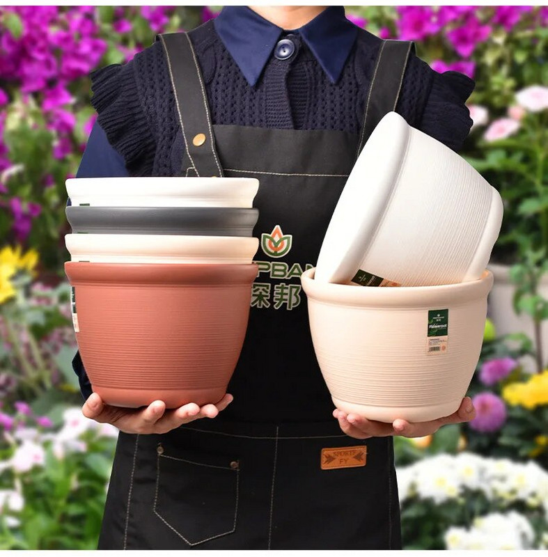 1 db tálcával, kerek, vastag kerámiautánzatú beltéri ültetési húsos zöld gyümölcs- és zöldséggyanta műanyag virágcserép