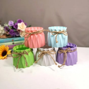 Macaron Цветна скандинавска модерна имитация на керамична пластмасова ваза за цветя Invincible Wedding Birthday Art Аранжиране на дома Декорация