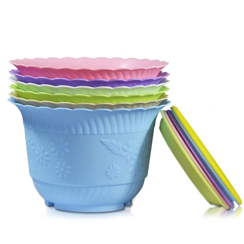 PP patvarūs augalų gėlių vazonai Gana vientisa spalvota spauda Sustorėję žali ridikai Mėsingi gėlių vazonai su dėklu namų sodo įrankiu