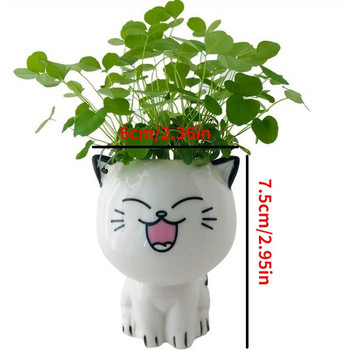 Керамична саксия Мини карикатура във формата на котка Сладко растение в саксия Десктоп Изражение в саксия Котешка саксия Бюро Украсете малък орнамент