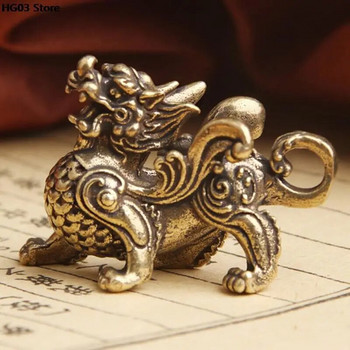 1PC Статуя Фигурка Богатство Месинг Декор Просперитет Орнамент в китайски стил Qilin Dragon Luck Animal Fengshui Vintage New