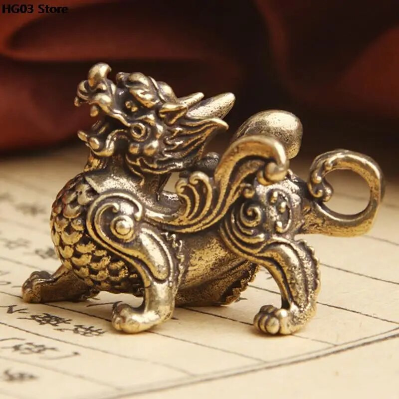 1 db szobor figura gazdagság sárgaréz dekor Prosperity kínai stílusú dísz Qilin Dragon Luck Animal Fengshui Vintage új