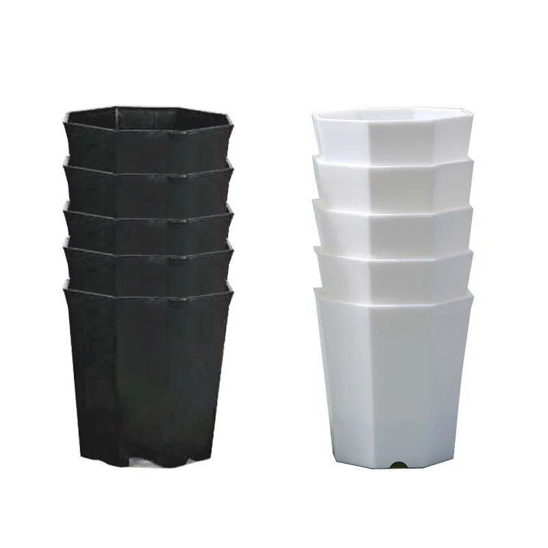 10db Nyolcszögletű virágcserép fekete fehér műanyag tömör kis palántacserép asztali zamatos dekoráció kombinációs lélegző TMZ