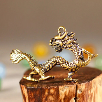 Китайски звяр Статуя на дракон Бронзова фигурка Орнаменти Антична мед Митично животно Миниатюрна колекция занаяти за декорация на дома
