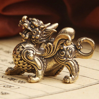 Chinese Fengshui Brass Statue Figurine Kylinsculpture Wealth Decor Prosperity Good Yao Pi Ornament Qilin Dragon Luck Animal