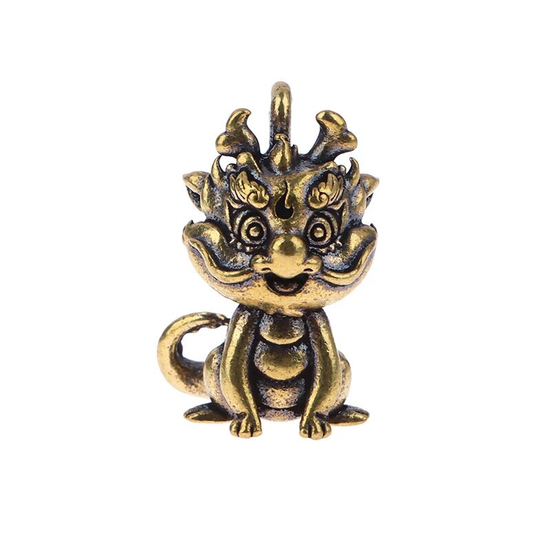 1x Vintage sárgaréz kínai vadállat állatövi sárkány figurák autós kulcstartó medálok sárgaréz állati kulcstartó lógó ékszer kulcstartók
