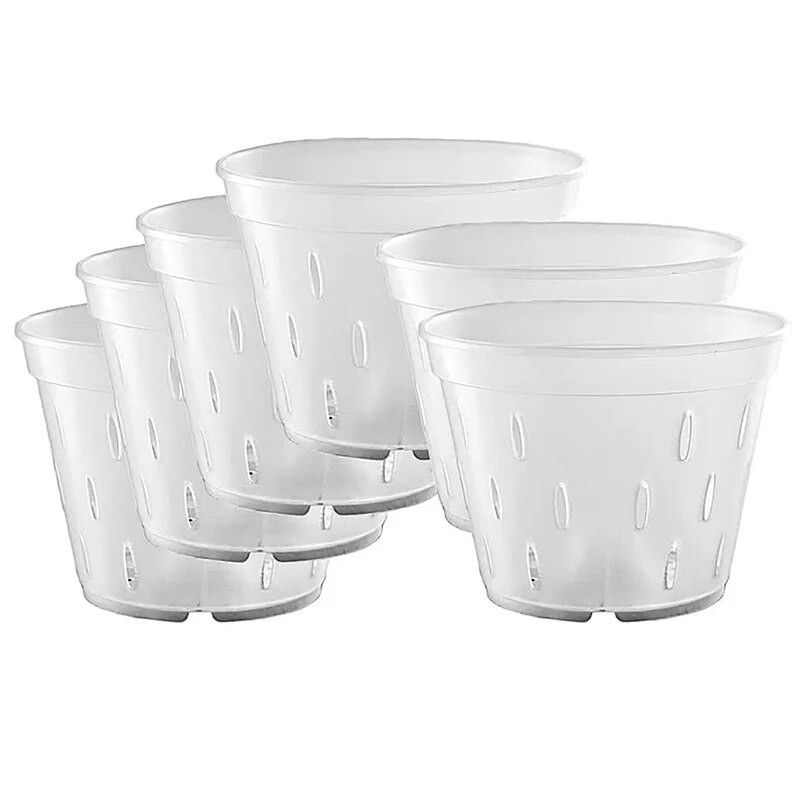 1 db Virágcserép tálcával Kerti ültető Vízelvezető edények Lyukakkal Átlátszó orchidea kosarak Műanyag lélegző virágcserepek