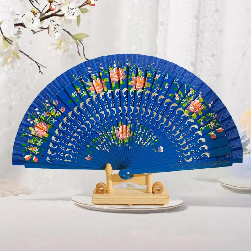 Egyszerű táncoló nyomat fa spanyol kézi legyező, gyönyörű mintás kézi legyező fa klasszikus táncos kézi ventilátor napi használat