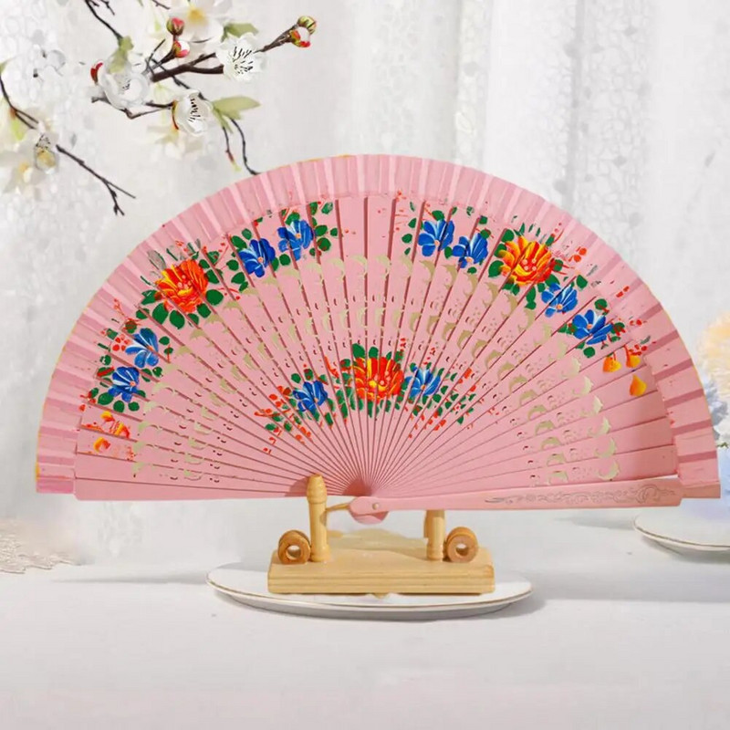 Egyszerű táncoló nyomat fa spanyol kézi legyező, gyönyörű mintás kézi legyező fa klasszikus táncos kézi ventilátor napi használat