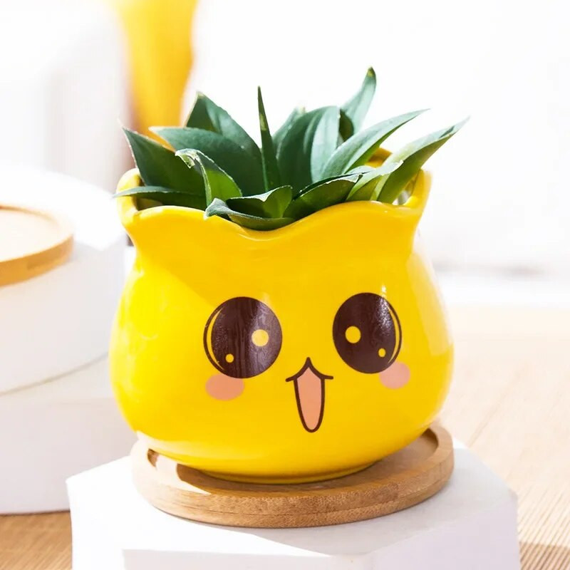 1db mini gyerekszoba dekorációs váza rajzfilm virágcserép Aranyos kifejezés virágtartók Színes kerámiák Kerti dekoráció Bonsai cserepek