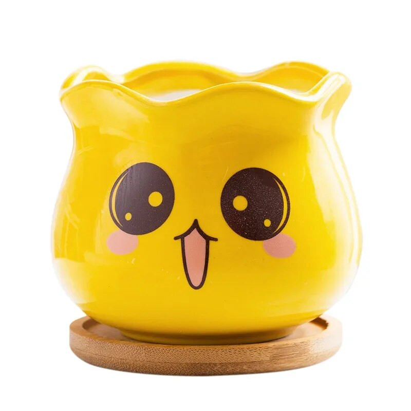 1db mini gyerekszoba dekorációs váza rajzfilm virágcserép Aranyos kifejezés virágtartók Színes kerámiák Kerti dekoráció Bonsai cserepek