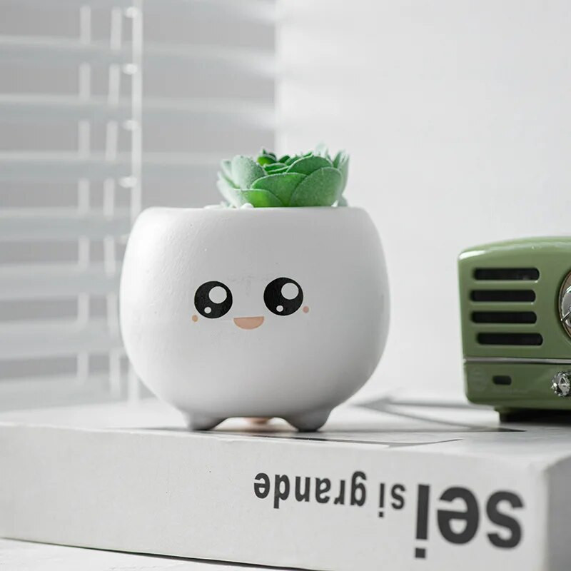 Kerámia virágcserép váza zamatos virágcserép cserép zöld növény egyszerű háztartás aranyos rajzfilm díszek otthoni szoba dekoráció