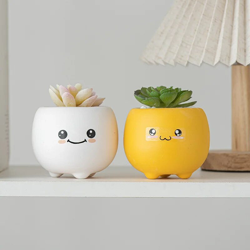 Kerámia virágcserép váza zamatos virágcserép cserép zöld növény egyszerű háztartás aranyos rajzfilm díszek otthoni szoba dekoráció