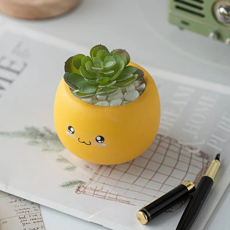 Kerámia virágcserép váza zamatos virágcserép cserép zöld növény egyszerű háztartás aranyos rajzfilm díszek otthoni szoba dekoráció
