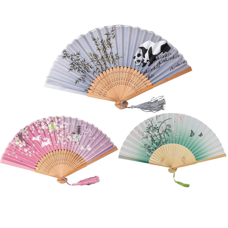 Vintage stílusú selyem összecsukható legyező kínai japán mintás művészet kézműves ajándék lakberendezési díszek táncos kézlegyező esküvői kézlegyező