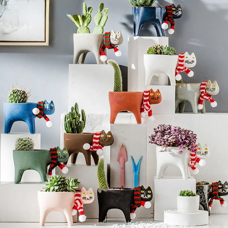 Rajzfilm macska virágcserép állat kerámia virágcserép Lovely váza kaktusz pozsgás növény cserepes virágkötészet otthoni dekoráció