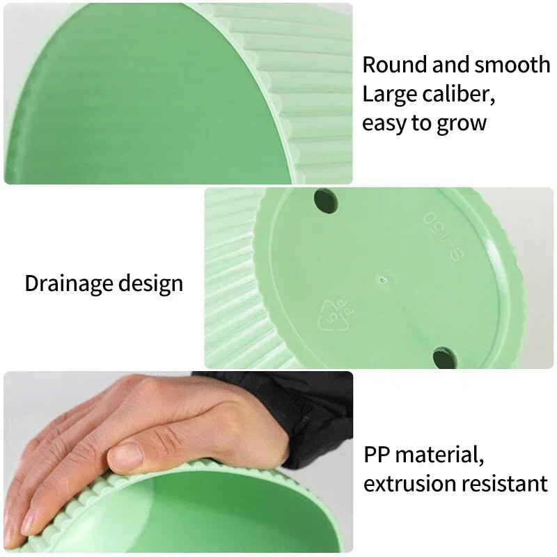 Műanyag virágcserép zamatos cserepes, kerek cserép tálcával, függőleges csíkos ültetőgépekkel, kétrétegű bonsai otthoni irodai asztali dekorációval