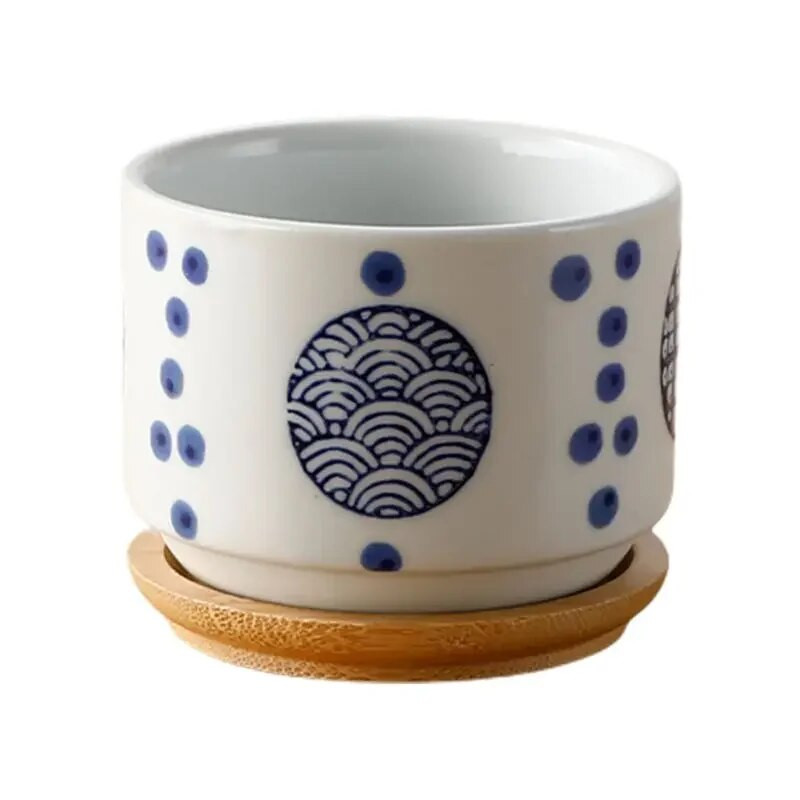 Virágcserép bambusz tálcával Japán stílusú kerámia tétel Mini Cement zamatos cserép Bonsai Ültető Kerti dekor Irodai Házi növény