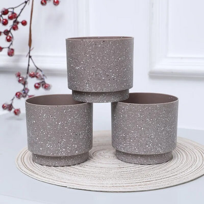 3ΤΕΜ 10X9CM(H) Κυλινδρικό ίσιο δοχείο - Γκρι. Ασπρόμαυρο Διακόσμηση ευρωπαϊκού στυλ Δωμάτιο ξενοδοχείου Σαλόνι Μπαλκόνι κ.λπ