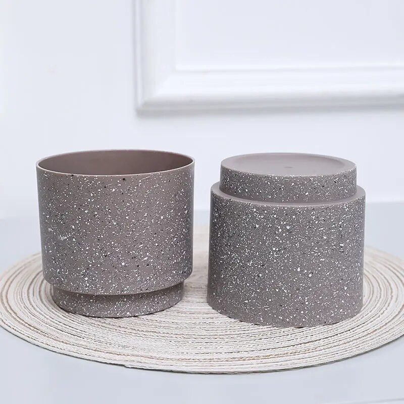 3 DB 10X9CM(H) Hengeres Egyenes edény - szürke. Fekete-fehér európai stílusú dekoráció Szállodai szoba Nappali Erkély, stb