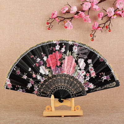 Μεταξωτό ύφασμα Gold Edge Fans Κινεζικός παραδοσιακός ανεμιστήρας χορού Κινεζικός ανεμιστήρας Προσαρμοσμένος χειροποίητος πτυσσόμενος ανεμιστήρας διακοσμητικός